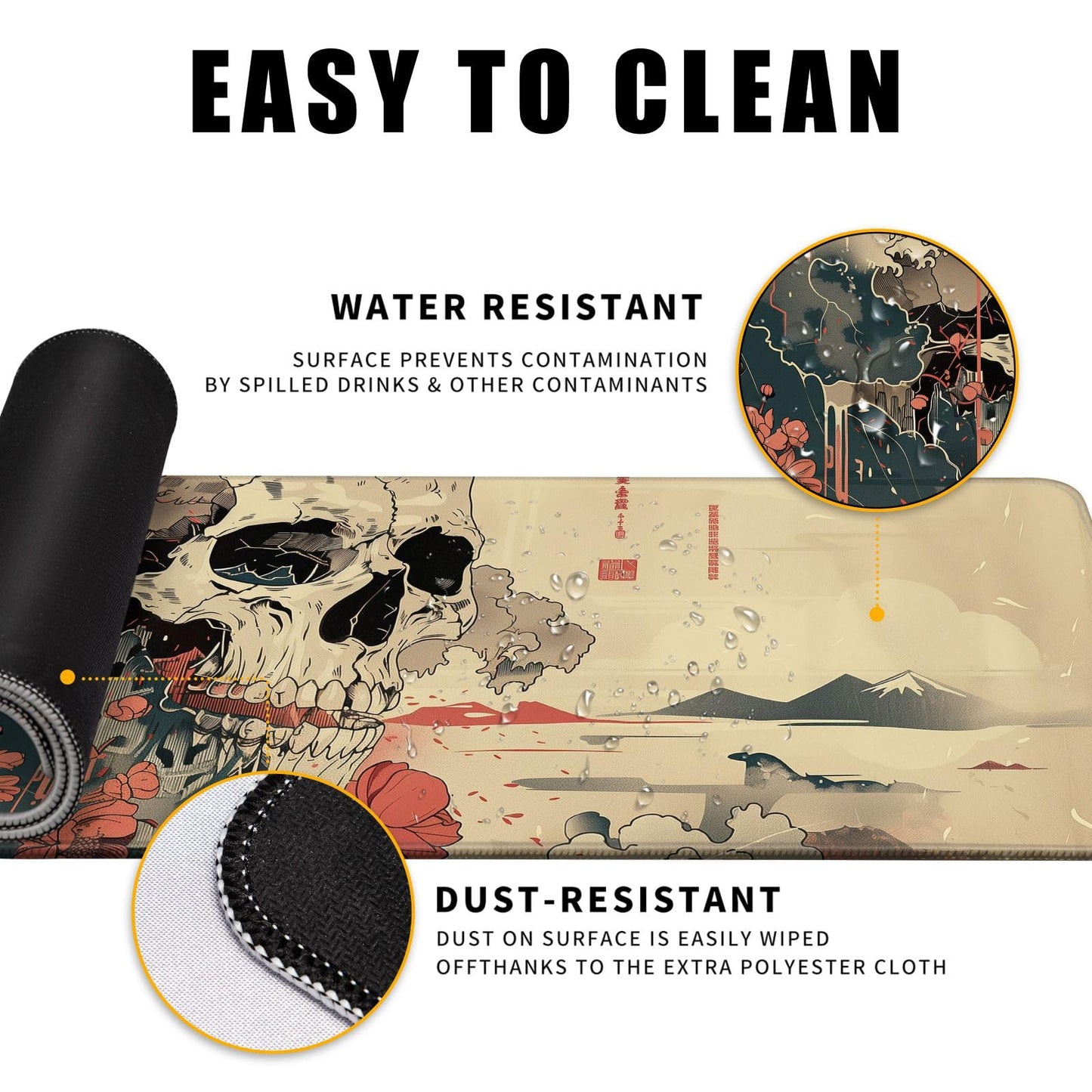 Skull Mouse Pad Japanese Ukiyo-e Mouse Pad XL Anime Big Mouse Pads for Desk Large Gaming for Men Desk Pad with Stitched Edges Non-Slip Large Computer Mat, 31.5x11.8 in