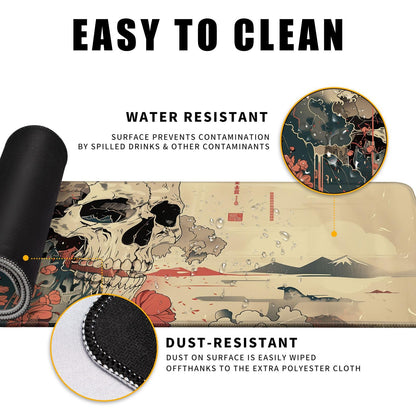 Skull Mouse Pad Japanese Ukiyo-e Mouse Pad XL Anime Big Mouse Pads for Desk Large Gaming for Men Desk Pad with Stitched Edges Non-Slip Large Computer Mat, 31.5x11.8 in