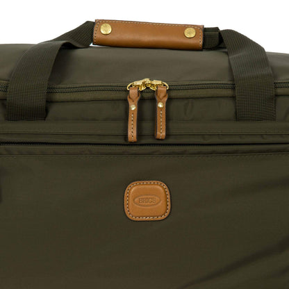 Bric’s X-Bag 21” Rolling Duffel – Water-Resistant Recycled Nylon Carry-On with Silent Wheels, Leather Details, Exterior Zipped Pocket, Garment Straps & Detachable Shoulder Strap – Olive