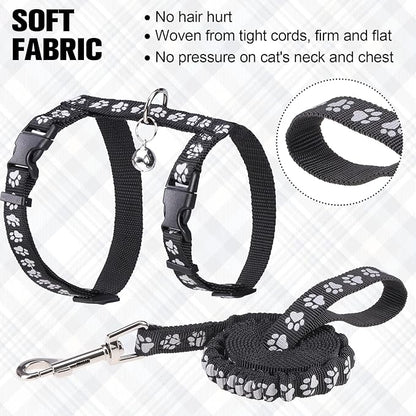 BEAUTYZOO Cat Harness and Leash Set Escape Proof for Walking, Kitten Soft Adjustable Vest Harnesses for Small Medium Large Cats, Easy Control Breathable Plaid Ribbon Nylon for Outdoor Indoor Use
