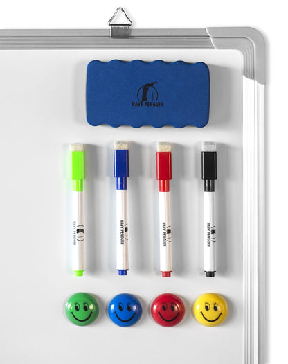 Whiteboard Set - Dry Erase Board 18 x 24 in with 1 Magnetic Dry Eraser, 4 Drywipe Markers and 4 Magnets - Small White Hanging Message Scoreboard for Home and Office (18x24 in)