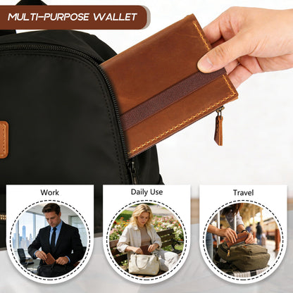 Robrasim Leather Wallet for Men and Women, Handmade Detachable Chain Wristlet Long Bifold Clutch with Large Capacity Zipper Coin Pocket (Brown, 7.87"x4.17")