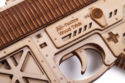 Wood Trick Gun AR-T 3D Wooden Puzzles for Adults - with Telescoping Butt, Fuse, Sight and Clip for 12 Rounds - Detailed Construction - 23x8″ - Model Kit for Adults to Build - 14+
