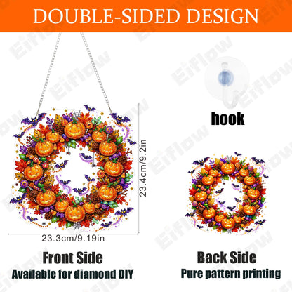 Eiflow Hanging Diamond Art Halloween Kit for Adults DIY Acrylic Diamonds Craft Painting Ornament Pumpkin Kit, Special Crystal Diamond Art Painting Window Door Hanging Pendant Wreath