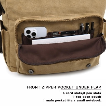 Dasein Large Vintage Canvas Messenger Shoulder Bag, Beige, 15in Laptop