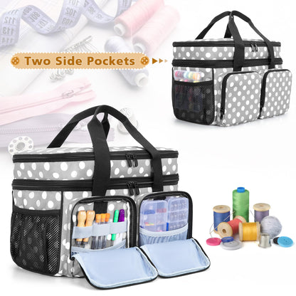 BAFASO Large Sewing Organizer Bag with an Individual Pouch and Detachable Dividers, 2 Layers Sewing Storage Bag for Sewing Supplies(Bag Only), Polka Dots