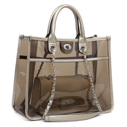 BTF BE TOP FASHION Women Clear Tote Bag for Stadium Events Clear Purse 2 in 1 Crossbody Shoulder Work Bag