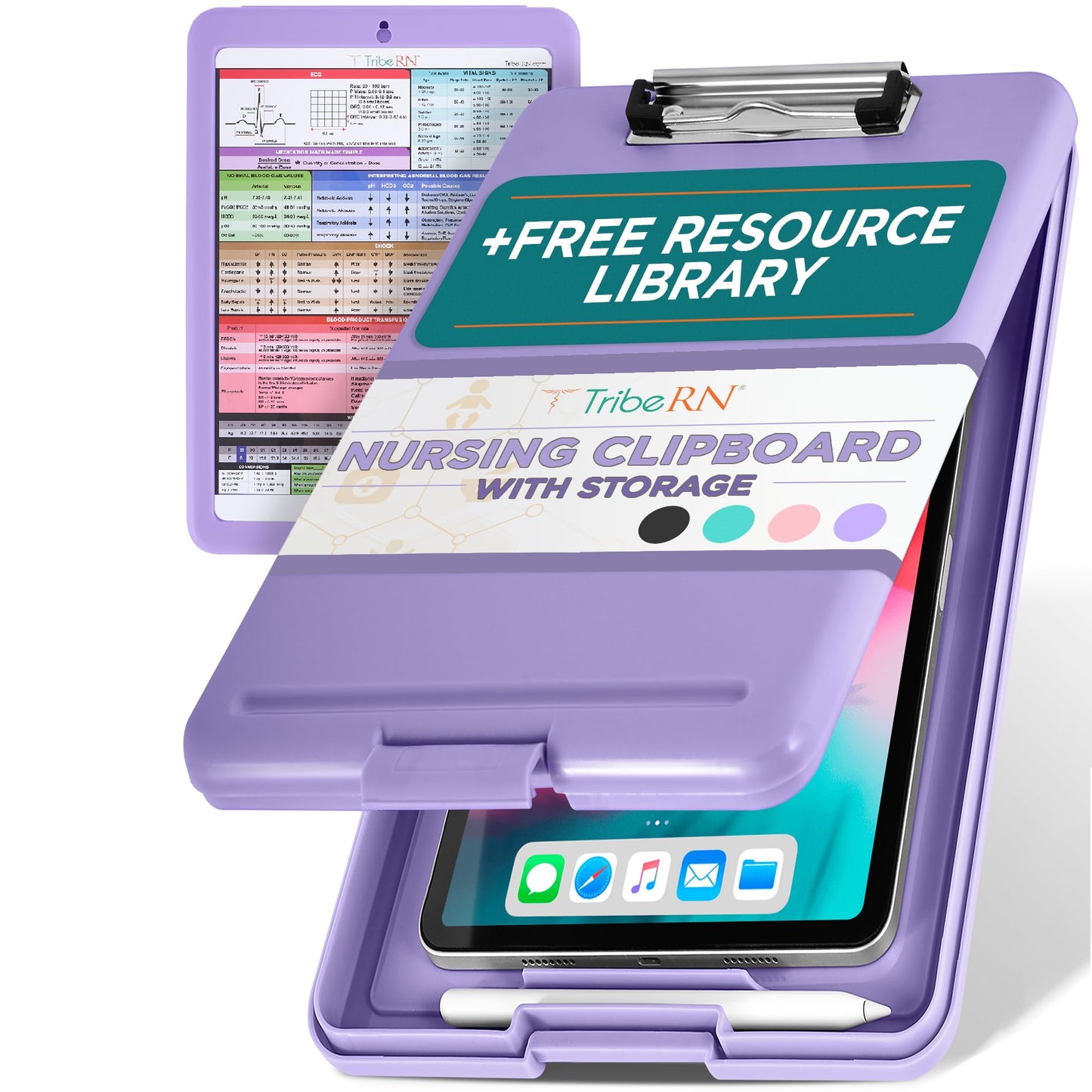 Tribe RN Nursing Clipboard with Storage - Medical Clipboard Nursing Essentials for Nurses and Nursing Students School Supplies with Quick Access Reference Guide (Purple)