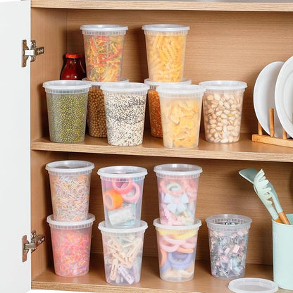 AOZITA 40 Sets 32 oz Plastic Deli Food Containers With Lids, Airtight Food Storage Containers, Freezer/Dishwasher/Microwave Safe, Soup Containers For Takeout Meal Prep Storage