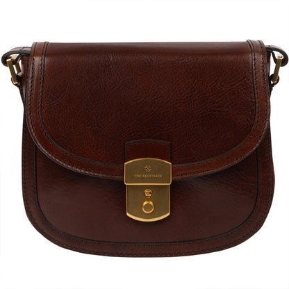 Time Resistance Leather Crossbody Bag – Saddle Bag with Magnetic Closure - Leather Messenger Bag for Women (Brown)