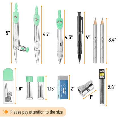 Mr. Pen- Geometry Set, 15 pcs, Green, 6 Inch Swing Arm Protractor, Divider, Set Squares, Ruler, Compasses and Protractor