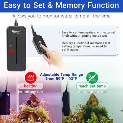 hygger Small Submersible Aquarium Heater 25W Mini Betta Fish Tank Heater with LED Display Adjustable Temperature for 2-5 Gallon Freshwater Saltwater Coral Reef Tanks