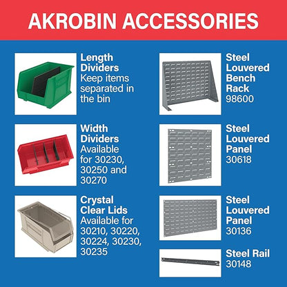 Akro-Mils 30220 AkroBins Plastic Storage Bins, Space-Saving Stackable Bins for Garage, Pantry, Craft Organization, 7" x 4" x 3", Blue, 24-Pack