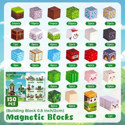 3 otters Magnetic Blocks 150PCS Forest Adventure Set, STEM Magnet Cubes & Magnetic Tiles Build Forest World Toys for Kids, Sensory Stacking Gifts for Boys & Girls Birthday