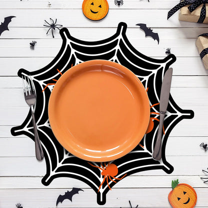 JarThenaAMCS 50Pcs Halloween Paper Placemats Spider Web Dining Table Mats White Black Disposable Place Mats for Home Kitchen Restaurant Trick or Treat Party Decor, 13.4 in