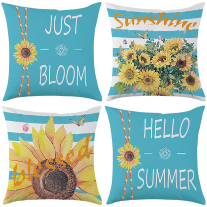 Mimkus Sunflower Pillow Cover 18 x 18 Inch Set of 4 Spring Summer Throw Pillow Covers Floral Double-Sided Printing Blue Cushion Cover for Sofa Home Decor
