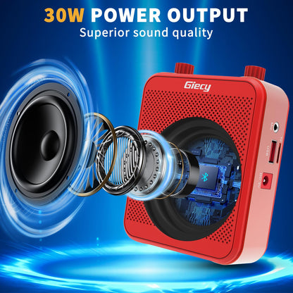 Giecy Voice Amplifier, Giecy 30W 2800mAh Rechargeable Personal Voice Amplifier with Microphone Headset, Portable Speaker for Multiple Locations Classroom, Meetings and Outdoors