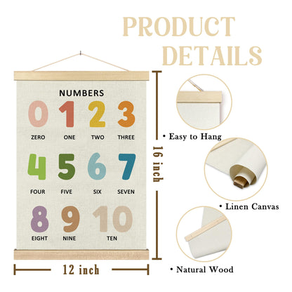 BCUANGD Classroom Wall Decor - Toddlers Kids Numbers Poster Hanger with Wood Frames Set of 2, Neutral Educational Wall Hanging Canvas Decor for Kids Room Nursery Home, 12x16 Inches