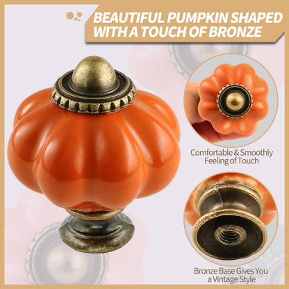Zernmiarder Orange Pumpkin Knobs 12 Pack Ceramic Cabinet Knobs Vintage Drawer Pulls - Antique Dresser Pulls with Screws for Closet Drawer Cupboard Cabinet and DIY Home Project