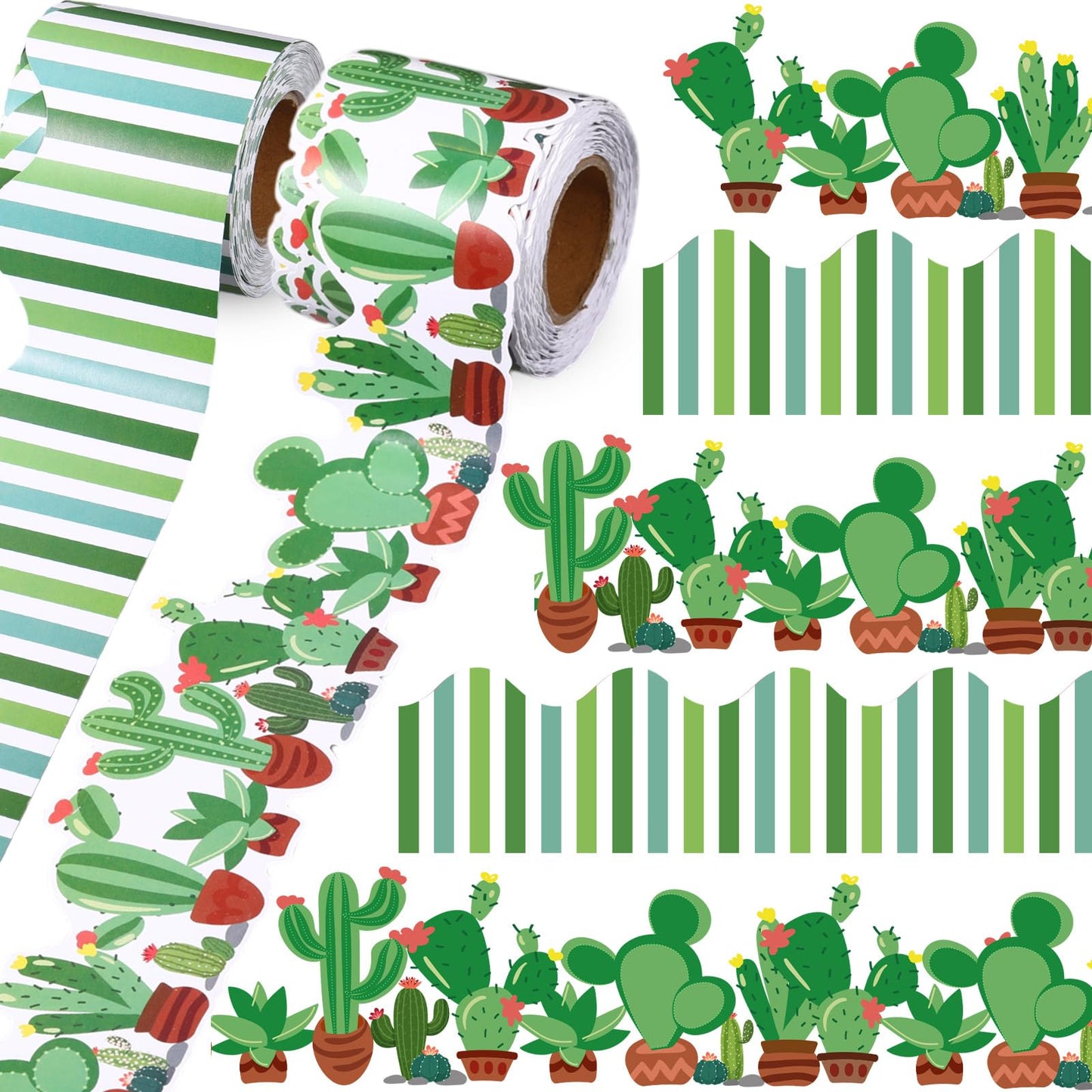 Trandraft 2 Rolls 65.6ft Cactus Bulletin Board Decorations Borders Strips Succulent Classroom Decor Back to School Trim Borders for Home Office(Cactus Style)