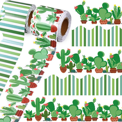 Trandraft 2 Rolls 65.6ft Cactus Bulletin Board Decorations Borders Strips Succulent Classroom Decor Back to School Trim Borders for Home Office(Cactus Style)