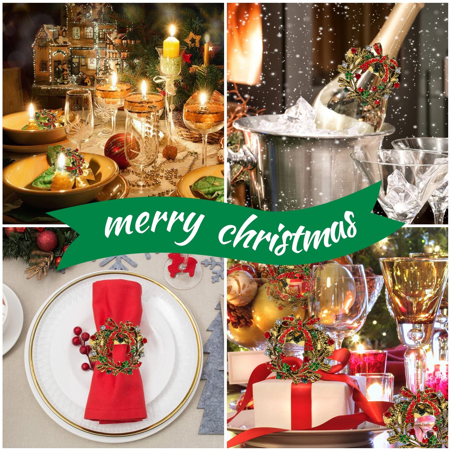 Legigo Set of 12 Christmas Wreath Napkin Rings Set- Metal Xmas Napkin Ring Holders for Cloth Napkins, Christmas Holiday Party Dinner Table Decoration
