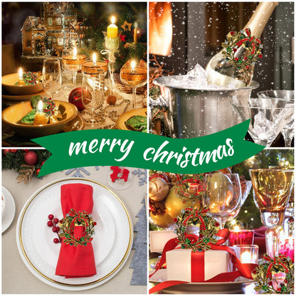 Legigo Set of 12 Christmas Wreath Napkin Rings Set- Metal Xmas Napkin Ring Holders for Cloth Napkins, Christmas Holiday Party Dinner Table Decoration