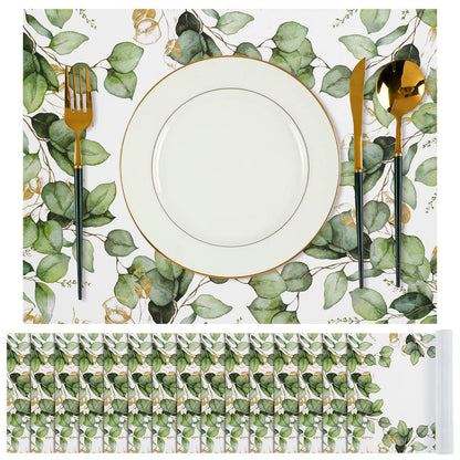 Sumind 50 Pcs Disposable Paper Placemat Greenery Eucalyptus Table Mat for Wedding Party 12 x 16" Summer Dinner Place Mat Rustic Farmhouse Dinnerware for Kitchen Baby Shower Birthday Tea Party