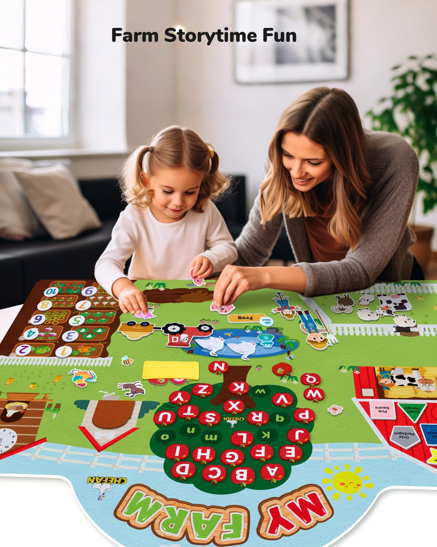 CHEFAN 99 Pcs Farm Animals Felt Story Board Set, 3.9 Ft Preschool Farmhouse Barnyard Theme Flannel Board Storytelling Early Learning, Interactive Wall Hanging Play Set for Toddlers Kids Children