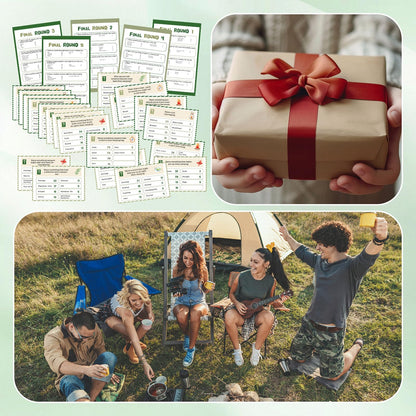 Humyoun 30 Pcs Camping Friendly Feud Game Set Camping Party Game Trivia Quiz with 18 Card 2 Buzzer for Adults Family Games Activities Party Supplies, Battery Not Included