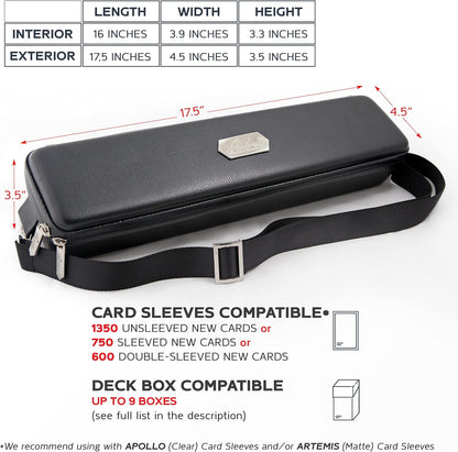 Quiver Time Black Quiver Card Carrying Case - TCG Cards Deck Box Holder for Trading Cards, MTG Bag Playing Card Case (+Wrist & Shoulder Strap, Dividers, Separators, Corner Pads + 100 Apollo Sleeves)