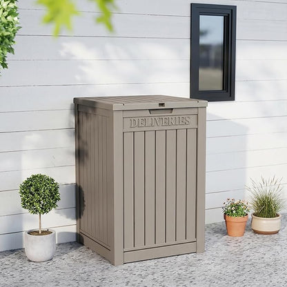 55 Gallon Outdoor Package Delivery Box Waterproof with Lockable, Weatherproof Secure Parcel Drop Box for Porch, Resin Outside Storage Boxes Grey