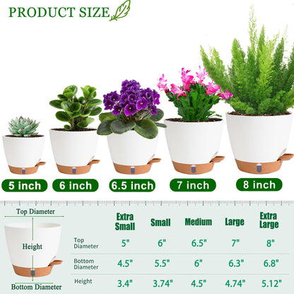 Fielda Self Watering Pots for Inoor Ourdoor Plants 8/7/6.5/6/5 Inch and 8/10/12 Inch Plant Pots for Indoor/Outdoor Plants, Plastic Planters Modern Flower Pots