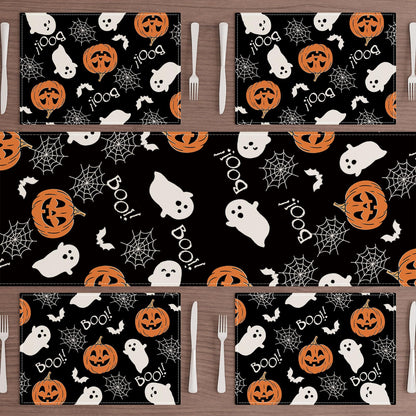 XCHI Boo Spooky Ghost Pumpkin Halloween Cloth Placemats Set of 6 Table Mats Table Decorations 12x18 Inch