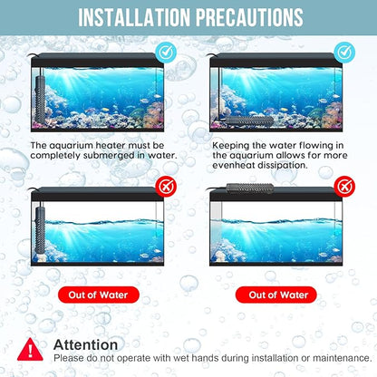 Aquarium Heater 300W, Fish Tank Heater with High-Temperature Protection and Turtle Tank Heater with Automatic Power-Off When Leaving Seawater or Freshwater.