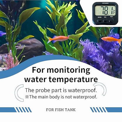 HATUSOKU Digital Thermometer with External Sensor, Magnet, Suction Cup, Water Thermometer, Aquarium, Refrigerator, Freezer (Black)