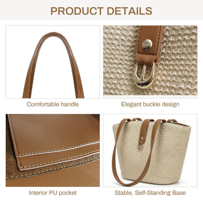CHUNLI Straw Tote Bag for Women, Woven Raffia Straw Purse, Boho Beach Bag with PU Handle, Summer Vacation Resort Shoulder Bag