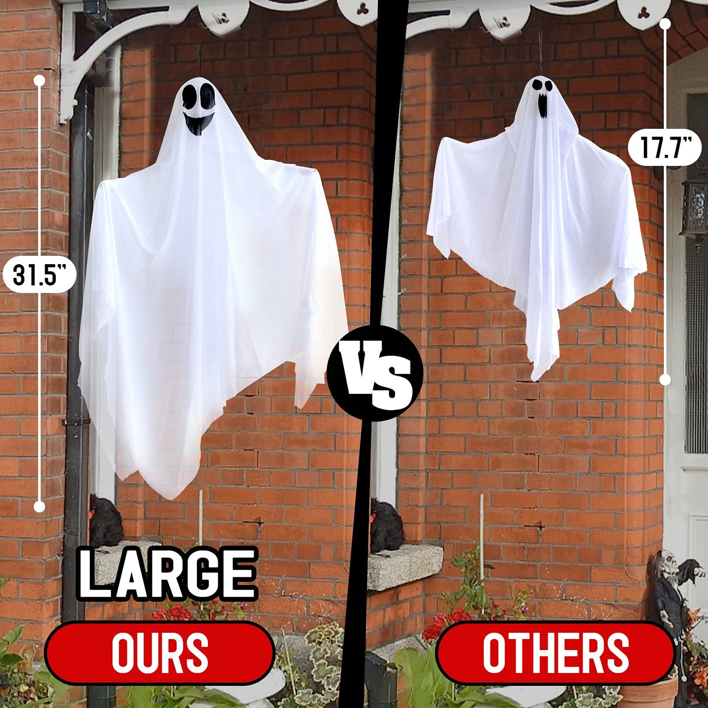 4 Pcs 31.5" Hanging Ghosts Halloween Decorations Outdoor, Hanging Ghosts Halloween Decor for Garden Yard Patio Lawn
