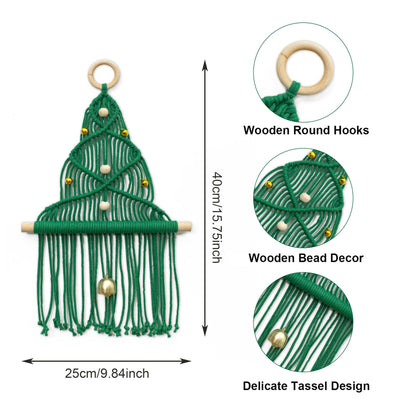 HVEST Green Macrame Christmas Tree Wall Hanging- Macrame Christmas Ornaments- Boho Xmas Gifts- Handmade Woven Tapestry for Bedroom Living Room Holiday Decorations, 16L X 10W
