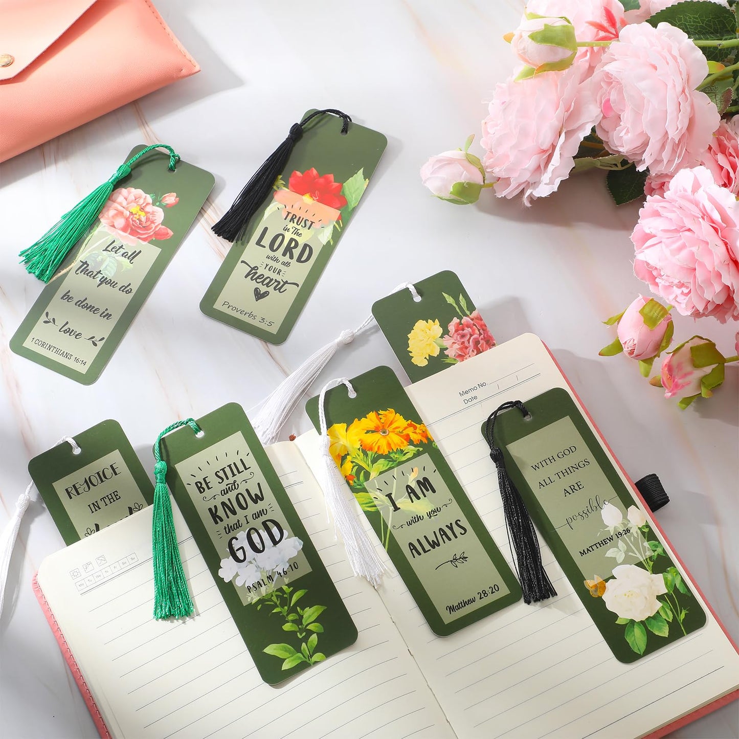 Spakon 140 Pcs Bible Verses Bookmarks Bulk Christian Church Gifts Inspirational Scripture Religious Bookmarks with Tassel Motivational Positive Page Marker for Woman Mom Mother Reading Gifts