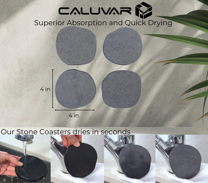 Stone Coasters Slate Set of 4, Absorbent Diatomaceous Earth Coasters for Drinks, Small Plant Coaster, Modern Gray Home Decor, Birthday Gift for Him, Fast Absorbing Diatomite Coaster, Stone Coasters
