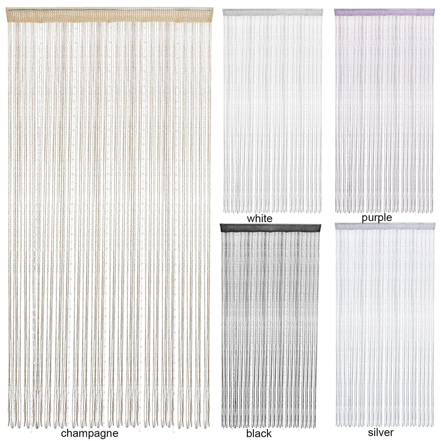 HANTURE Silver Beaded String Curtains for Doorways 36 x 77 Inch Crystal Tassel Beaded Curtain for Door Hanging String Beads Curtains Fringe Screen Panel for Wedding Office Home Decor