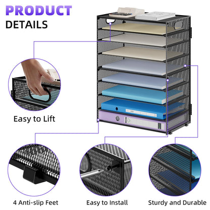 Marbrasse Paper Organizer Letter Tray, 9 Tier Mesh File Organizer with Handle, Paper Sorter Desk Organizer for Home Office Supplies