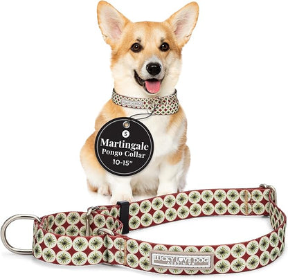 Lucky Love Dog Martingale Dog Collar - Adjustable, No-Slip, Durable, & Soft Webbing Collar for Male and Female Dogs Ideal for Training & Walking - in Unique Pongo Pattern, Small