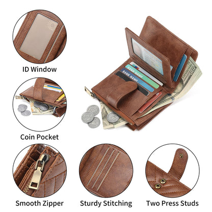 GAEKEAO Small Wallets for Women Vegan Leather RFID Blocking Bifold Zipper Pocket Wallet Card Case Purse with ID Window