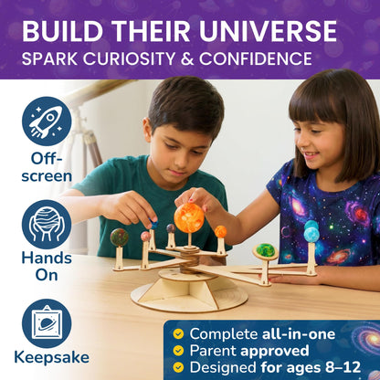 Nine Planets DIY Solar System Model for Kids - Complete Solar System Kit for Kids 8+ Years Old - Includes Wood Model & Puzzle with Fact Cards - Science Kits for 8-12 Years Old