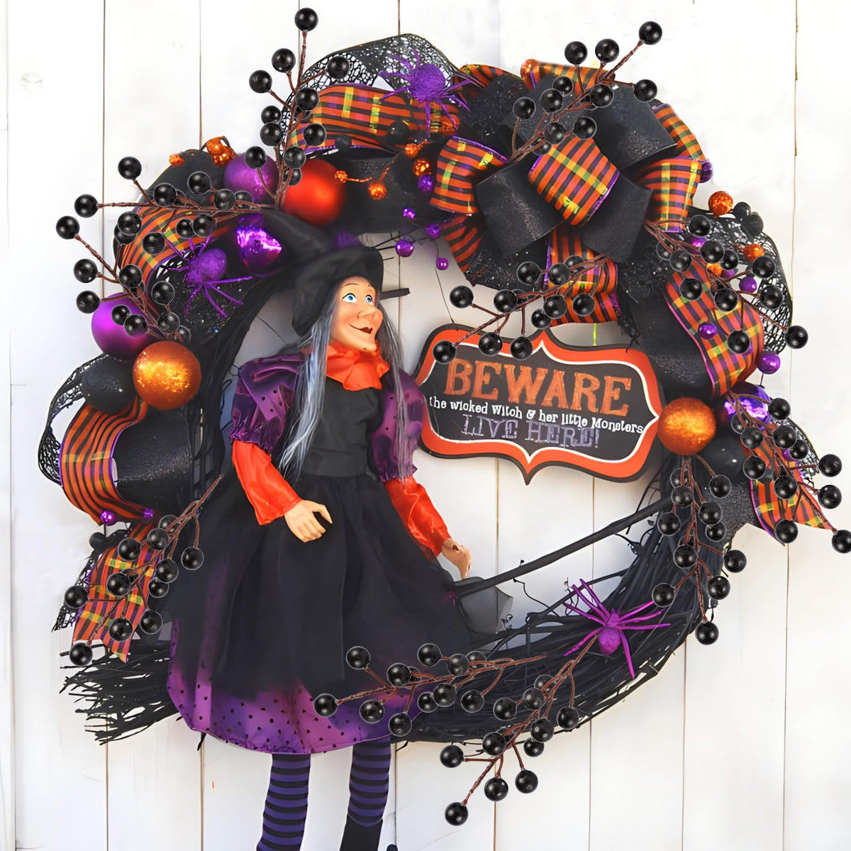Rowfad 40 Pcs Artificial Berry Stems Branches, Halloween Black Faux Holly Berries Picks Ornaments for Christmas Tree Wreath DIY Craft Decorations Holiday Home Decor (40, Black)