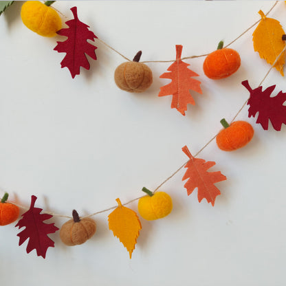 Fall Banner for Home -Fall Harvest Garland- Felt Pumpkin and Maple Leaf Banner, Autumn Thanksgiving Party Decorations