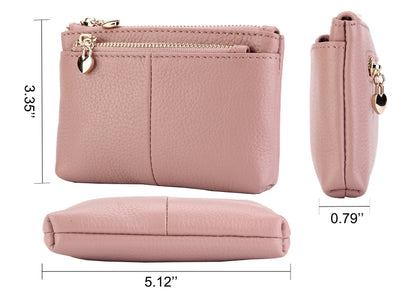 ZOOEASS Coin Purse Women Genuine Leather Zip Mini Purse With Key Ring Triple Zipper Card Holder Wallet (Grey)