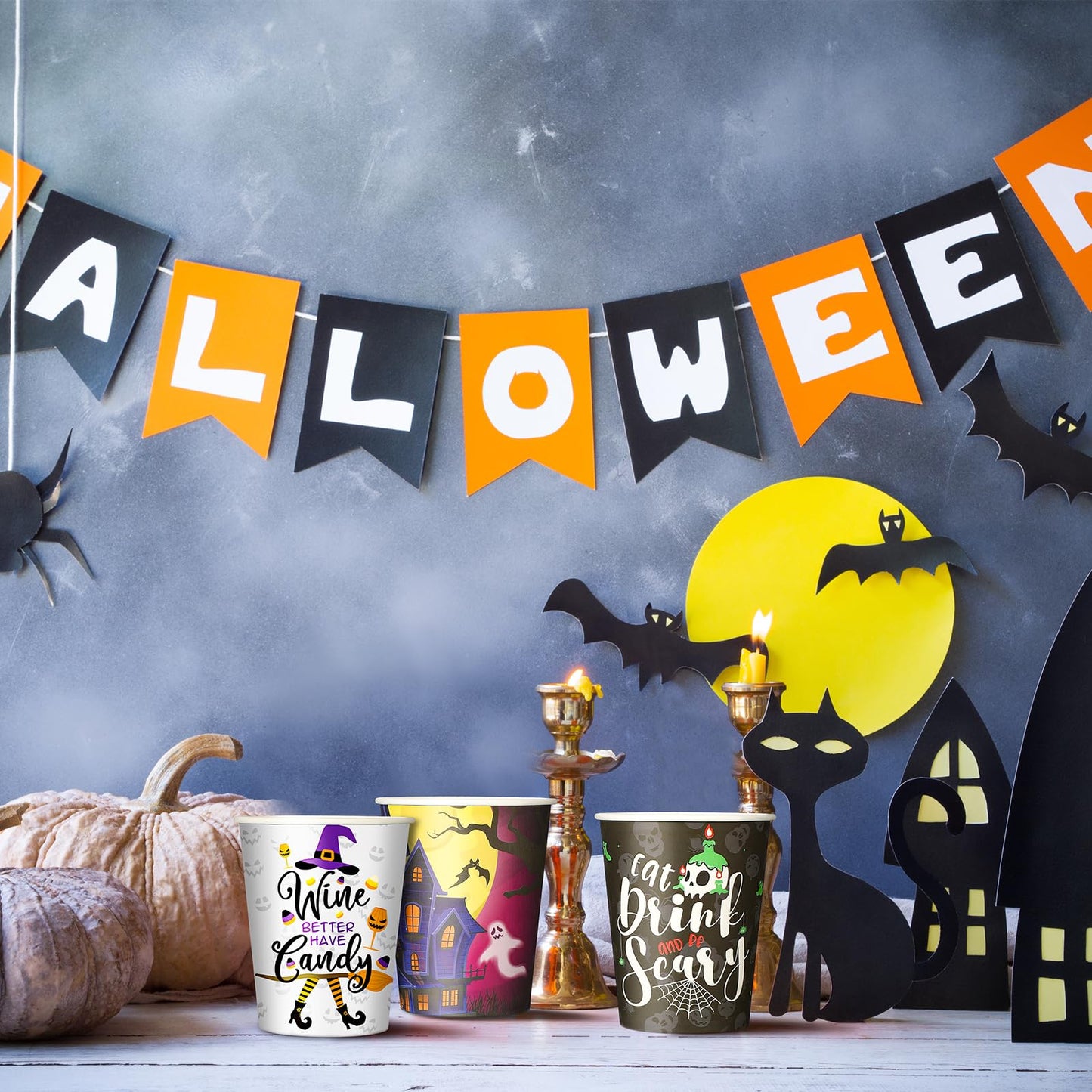 Fulmoon 100 Pcs Halloween Disposable Cups 9 oz Paper Coffee Cups for Kids Adults Holiday Party Halloween Party Supplies, 10 Styles